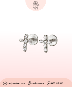 Bông Tai Chốt Vặn Flat Back Bạc 925 Stud Nụ Thánh Giá Cross Stud