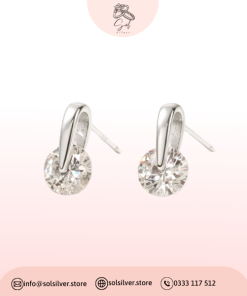 Hoa Tai Nụ Bạc 925 Dáng Giọt Nước Đính Đá Tròn Water Drop Earrings