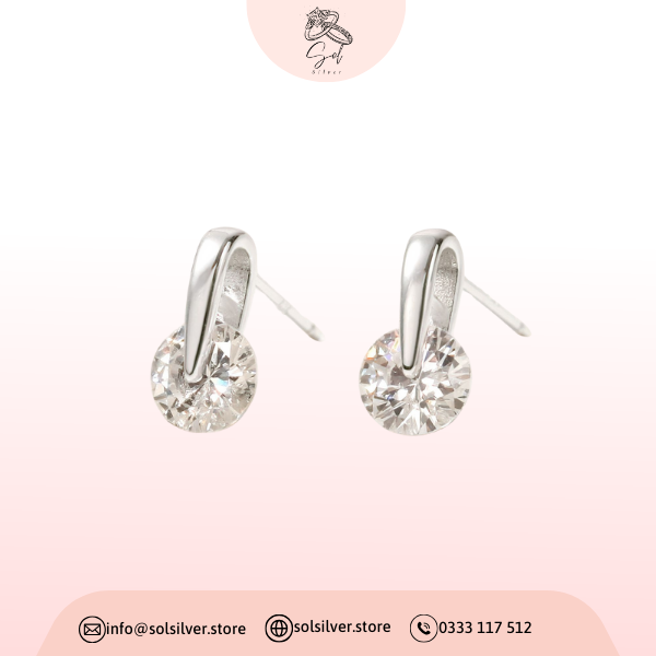 13 Hoa Tai Nụ Bạc 925 Dáng Giọt Nước Đính Đá Tròn Water Drop Earrings