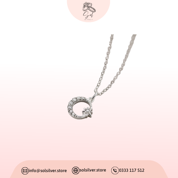 khung sản phẩm (16) Dây Chuyền Bạc Hình Trăng Sao Đính Đá Moon Star Pendant