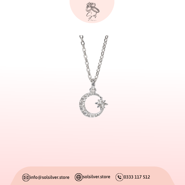 khung sản phẩm (17) Dây Chuyền Bạc Hình Trăng Sao Đính Đá Moon Star Pendant